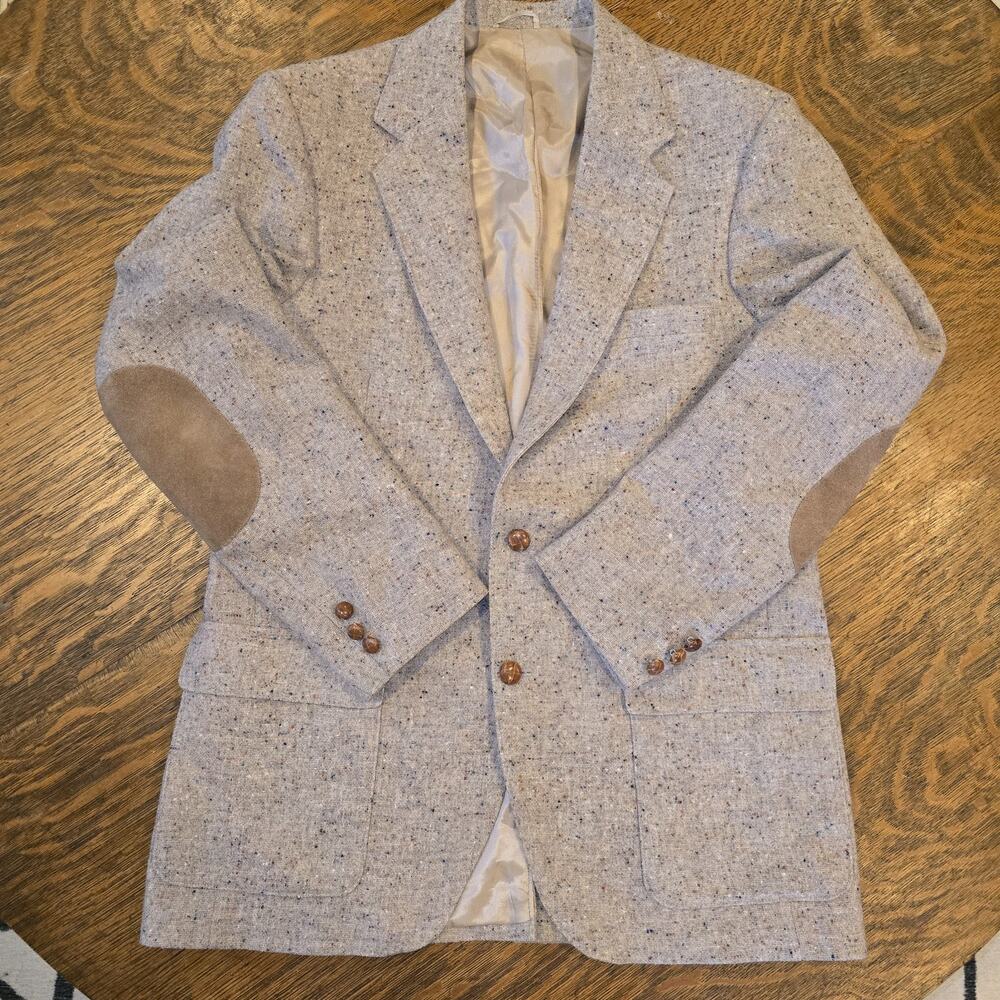 Farah Gray Tweed Blazer with Elbow Patches